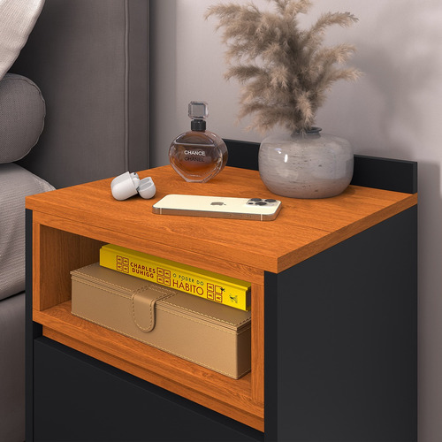 Mesa De Cabeceira Luxo Borcelle - Quarto Melissa Mdp Brilhante Preto/cedro