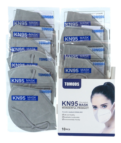 100 Cubrebocas Kn95 Adulto Tomods Certificado Mascarillas Color Gris Diseño De La Tela Liso