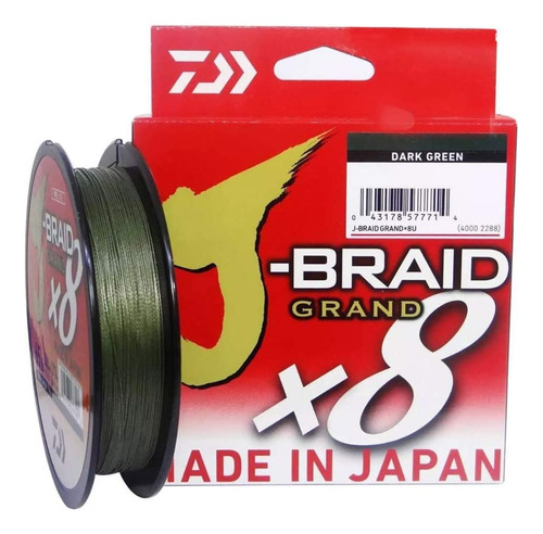 Multifilamento Daiwa J Braid Grand X8 de 40 libras. 135 Mts - Cor verde do Japão