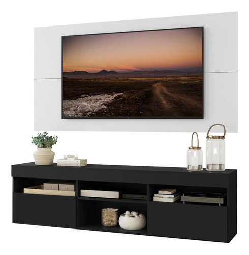 Rack Com Painel Tv 65 C/ 2 Portas Londres Multimóveis V3334 Cor Preto/Branco