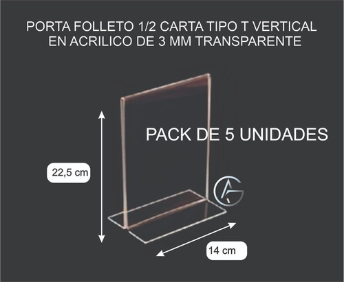 Porta Folleto 1/2 Carta Tipo T Vertical (22x14 Cm) Pack 5