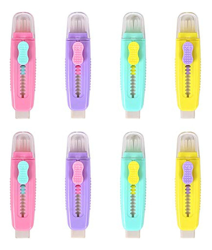 8 Pcs Creative Retractable Pencil Erasers With Brush, C...