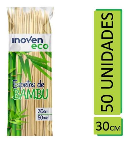Palito Espeto Bambu Forte Churrasco Petisco 30cm - 50 Un
