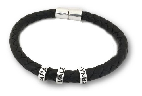 Pulsera Hombre Papa Personalizada Nombre 3 Aro Plata Fina