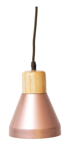 Lampara Luminaria Colgante Mixta De Metal Cobre Y Madera Zum