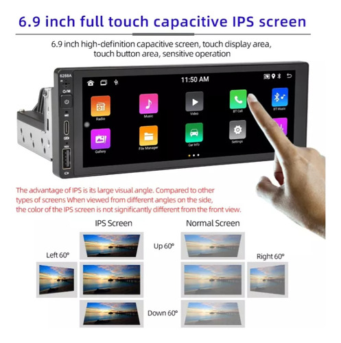 Radio Auto Android Carplay Wifi 2 Din 6.9'' 2 Gb Ram 32 Gb