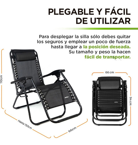 Hikeo Silla Gravedad Cero Portátil Con Bandeja Negro