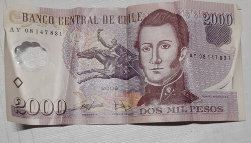 Billete De Chile 2.000 Pesos, Año 2008 Formato Antiguo. 