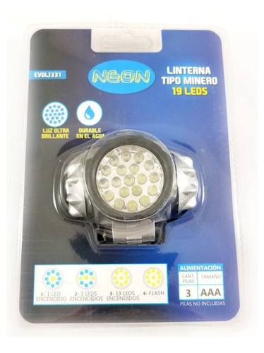 Linterna Minero 19 Leds Luz Blanca Neon Evol1331