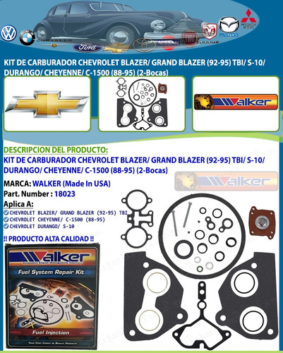 Kit Carburador Blazer Grand Blazer 92-95 Tbi S10 (2-bocas)