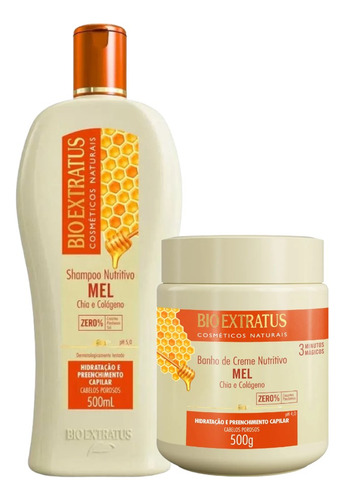 Kit 1 Shampoo 1 Banho Creme Mel Nutritivo 500 Ml Bio E K9715