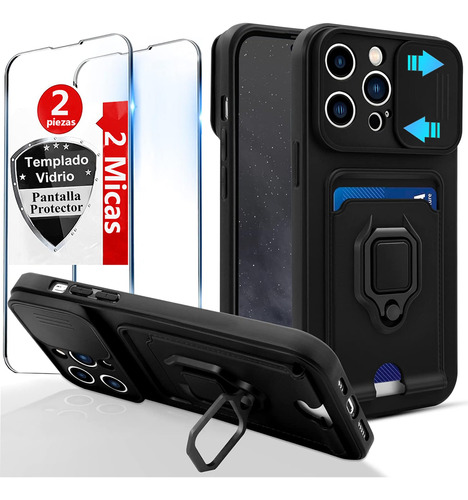 Funda Para iPhone 14 Pro Max Cámara Soporte Carcasa + 2 Mica