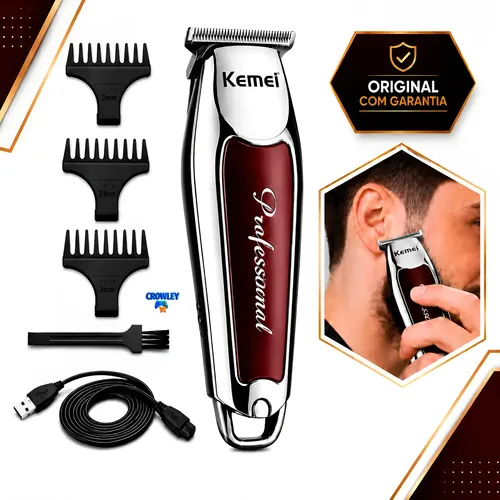 Máquina De Acabamento Profissional Kemei Km-9163 Pézinho Usb Cinza-escuro 127/220v