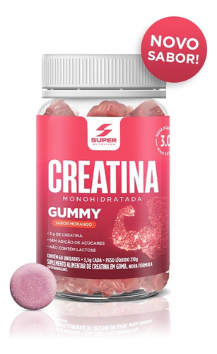 Kit 03 Super Gummy Creatina Sabores -morango-uva Verde-amora