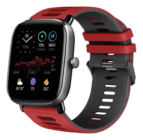 Pulseira Silicone Esportiva Para Haylou Gst E Xiaomi Maimo Cor Vermelho Com Preto Largura 22 Mm