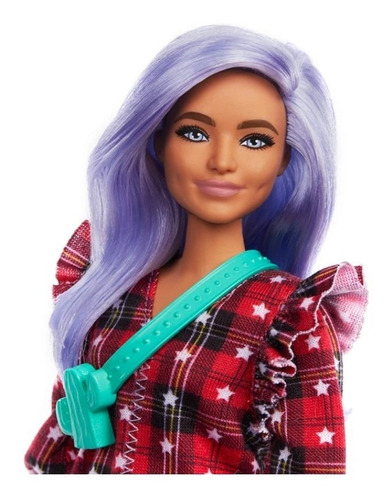 Imagem 3 de 7 de Barbie Fashionistas # 157 Cabelo Lilás E Vestido Xadrez Ms