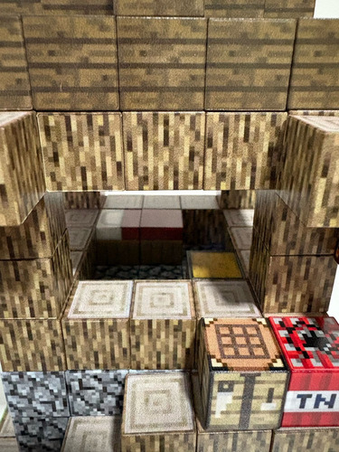 Bloco Magnético Minecraft Prédio Madeira 224 Pçs - 7 Bonecos 224 Prédio Madeira
