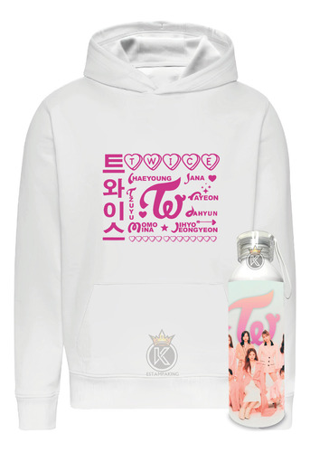 Poleron Twice + Botella En Aluminio 750ml - Femenino Surcoreano - K-pop - Estampaking