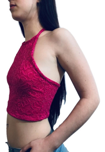 Imagen 3 de 3 de Blusa Remera Crop Top Corto Atar Halter Tarde Noche Fiesta