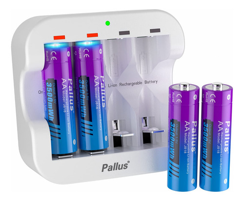 Pallus Baterias De Litio Aa Recargables De 1.5 V, Paquete De