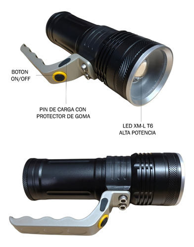 Imagen 5 de 10 de Linterna Recargable Led Potente Buscahuella Reflector Led T6