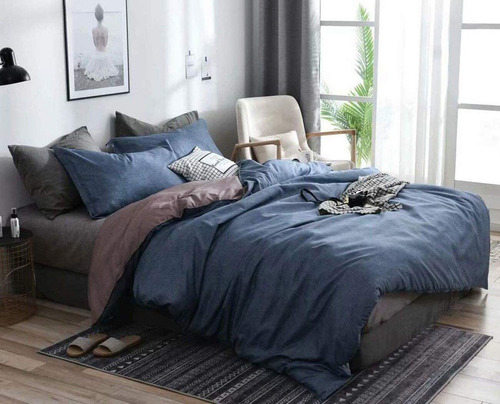  Pcs Blue Gray Duvet Cover Set Queen Size Greyish Blue ...