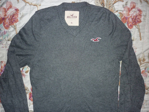 L Sweater Dama Hollister Cuello V Talle Xl Gris Art 44649