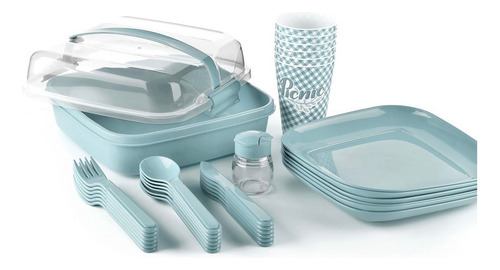 Set De Picnic Titiz 32 Piezas - 6 Personas Plástico Camping Celeste