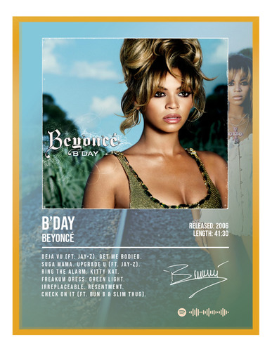 Cuadro Beyonce B'day Album Music Firma C/marco 60x50
