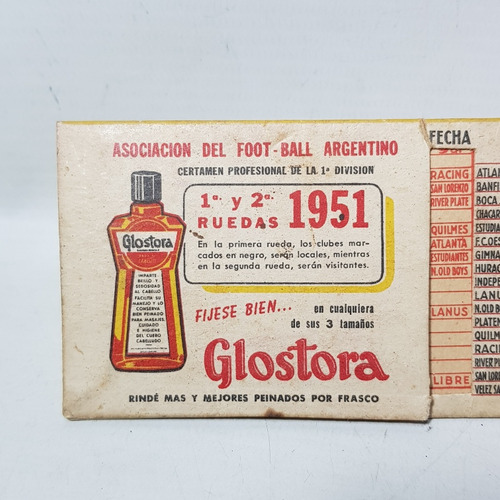 Imagen 7 de 7 de Antiguos Fixtures Fútbol 1951 Shell Glostora Lote Mag 59422
