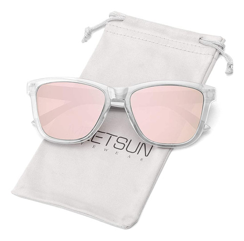 Meetsun Lentes De Sol Polarizados Para Mujer Y Hombre, Esti. Color Clear Frame / Pink Mirrored Lens