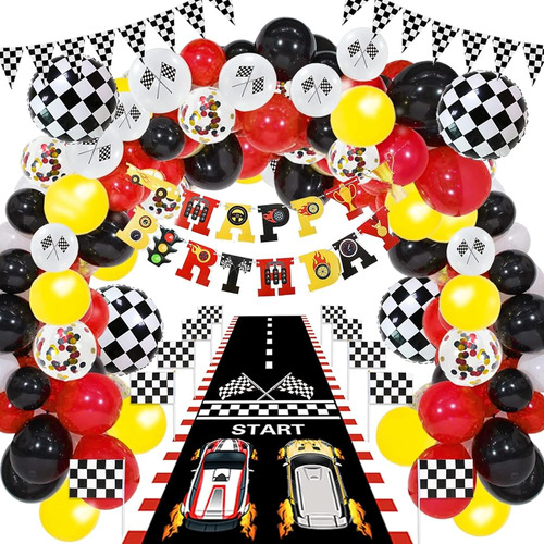 124 Pcs Race Car Birthday Party Supplies, Race Car Balloon G