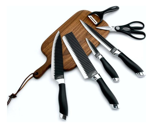 Juego De Cuchillos De Cocina X 7pcs Set En Acero Inoxidable Color Negro