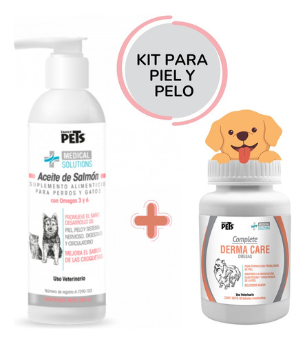 Kit Piel Y Pelo Dog Ms Aceite Salmon 250ml + Derma Care 60ts