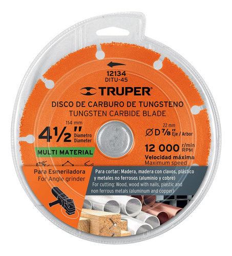 Disco Carburo De Tungsteno 41/2 Multimaterial Truper Ditu-45