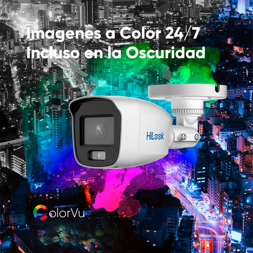 Hilook Kit de Cámaras de Seguridad Exterior CV/A6-PLUS-SC Video Vigilancia TurboHD 1080p CCTV 6 Cámaras Bala ColorVu con Micrófono Integrado