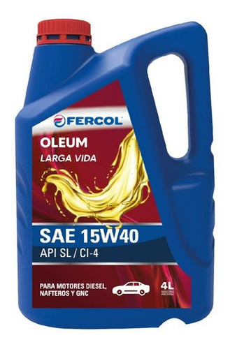 Imagen 1 de 3 de Aceite Fercol Oleum Mineral Larga Vida 15w-40 4lt