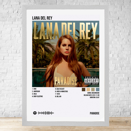 Cuadro Lana Del Rey Paradise 30x40 Con Vidrio Y Marco C705 Blanco Moderno