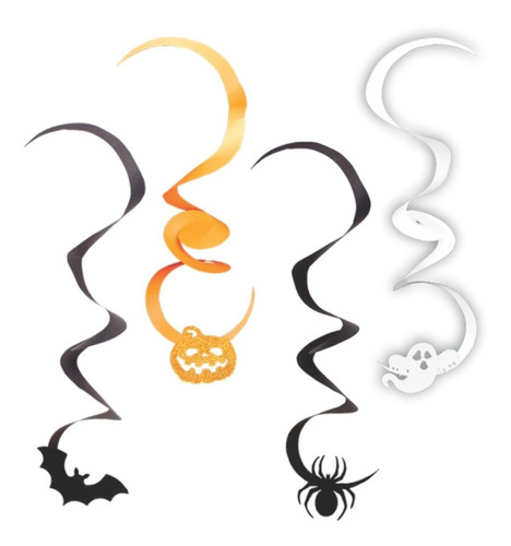 4 Serpentinas C/ Penduricalho Halloween C/ Glitter - Piffer