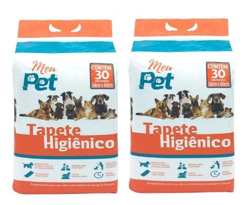 2x Tapete Higiênico Meu Pet - 30 Un - Total 60 Unidades