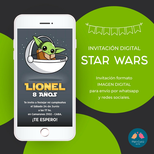 Invitación Digital Imagen Virtual - Star Wars - Baby Yoda