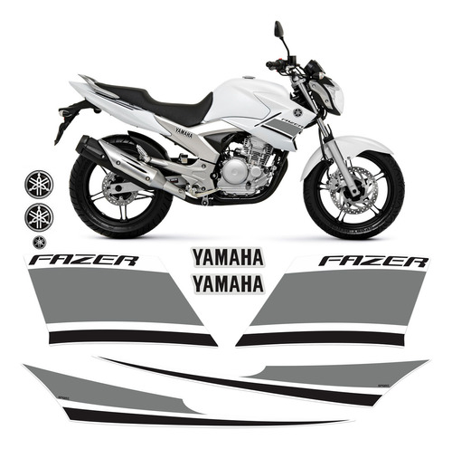 Adesivos Fazer 250 2014 Moto Branca + Emblemas Logo Yamaha