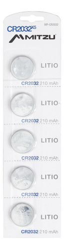 Pila Mitzu Cr2032 Botón - Pack De 5 Unidades 210 Mah