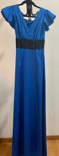 Vestido Largo Azul Con Liston Negro. Talla 4 Us.