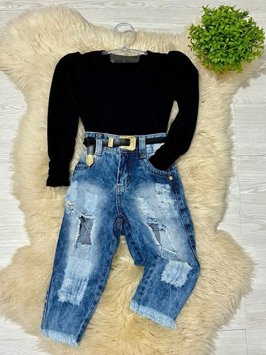 Roupa De Frio Menina Blusa E Calça Jeans Moda Mini Diva Luxo