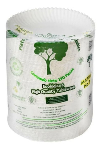 Plato Cartón # 3 Marba Biodegradable Eco 15.5cm 250pz