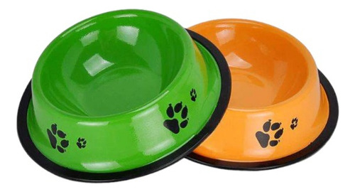 Plato De Mascota Con Huellitas Color Naranja