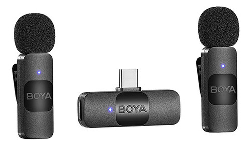 Kit 2 Microfonos Inalambricos 2.4ghz Usb Tipo C Boya By-v20 Color Negro
