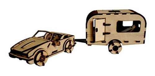 Auto Con Casa Rodante Puzzle 3d Madera Armar Rompecabezas
