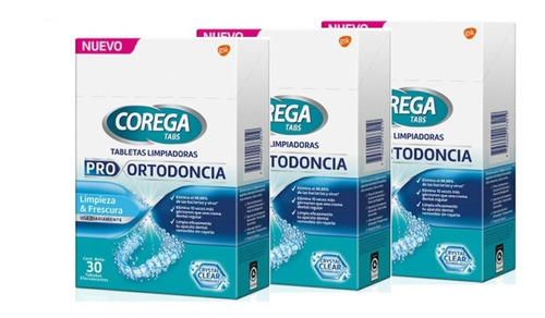 Pack X3 Corega Tabs Tabletas Limpiadoras Pro Ortodoncia X 30